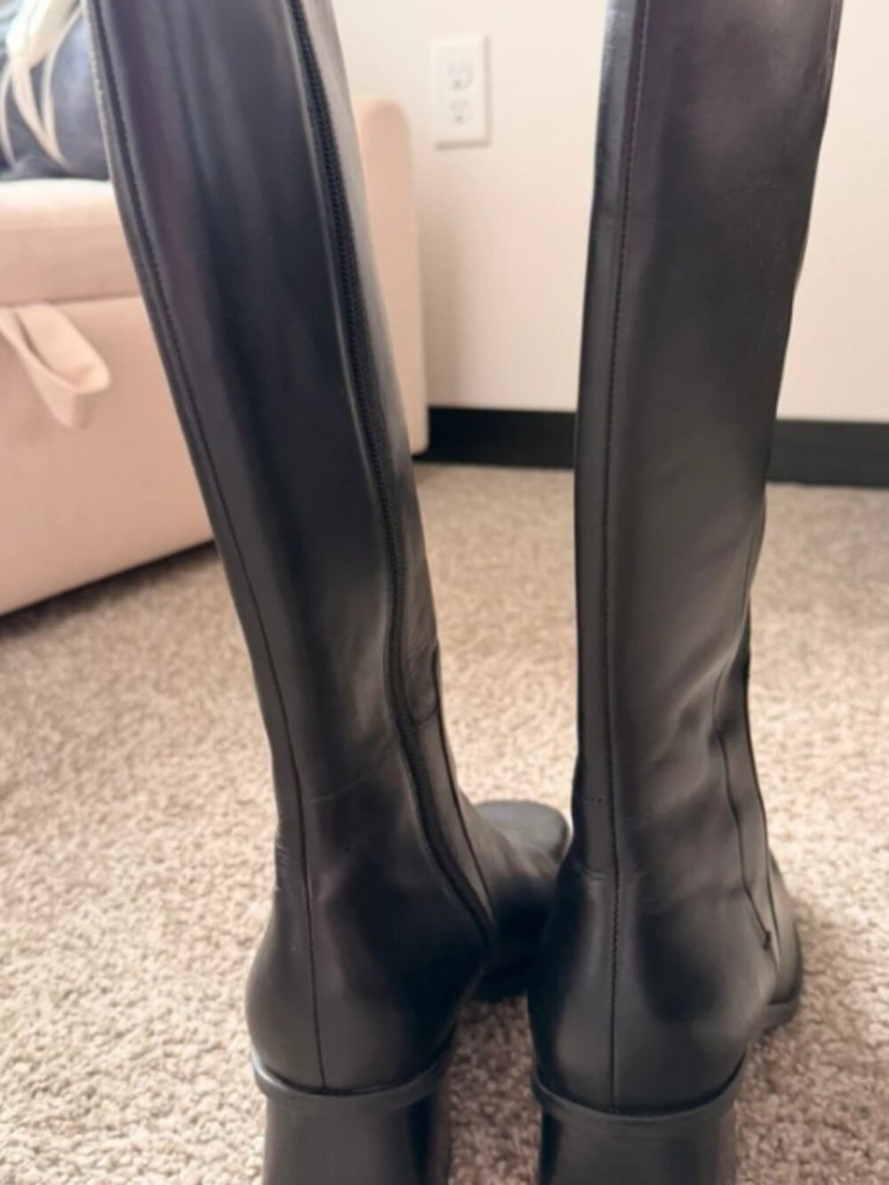 Vintage Nautralizer Square Toe Black Leather Knee High Boots 8 / 9 - Picture 3 of 5